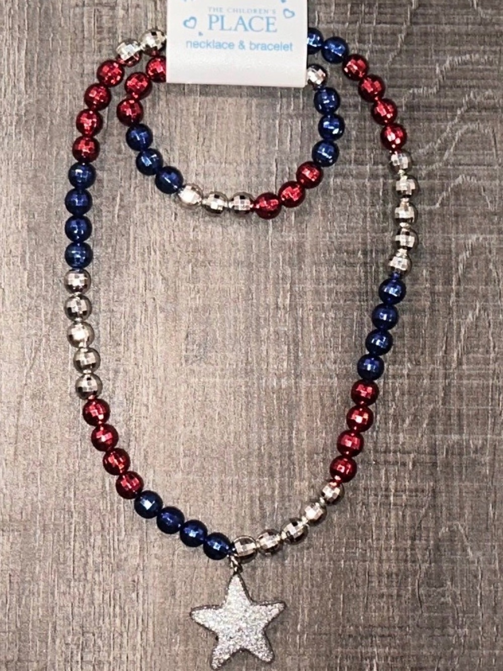 💞 New Red, Blue, & Silver Patriotic Beaded Necklace & Bracelet Set